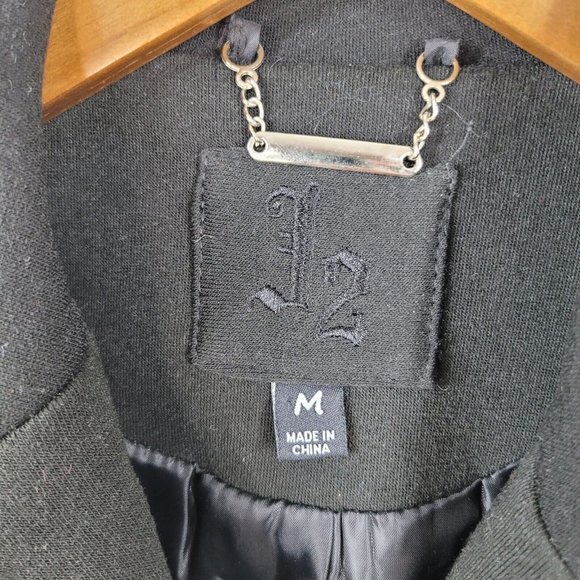 J2 JOUJOU Size Medium Sweatshirt Jacket Peacoat Black Belted Warm Button Up - Picture 4 of 5